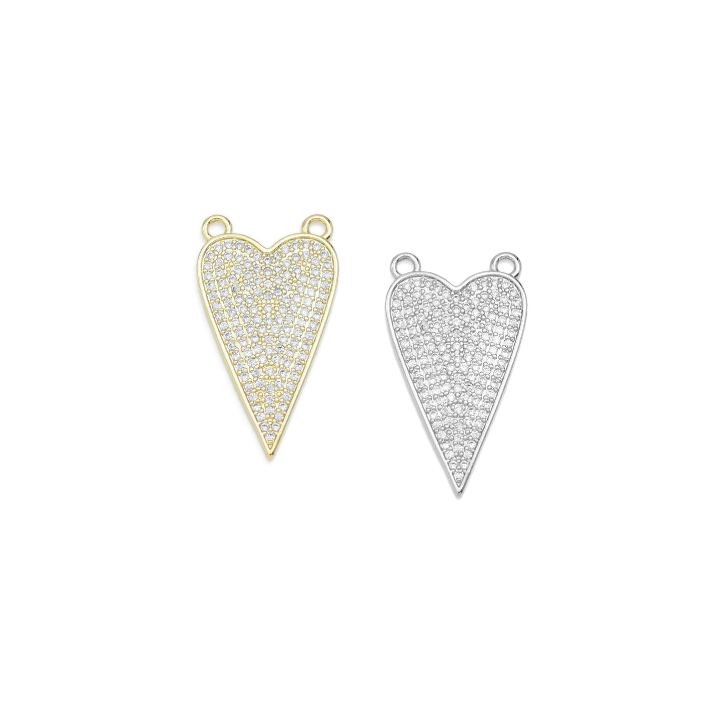 CZ Pave Point Heart Shape Connector Charm Pendant, Sku#LK959