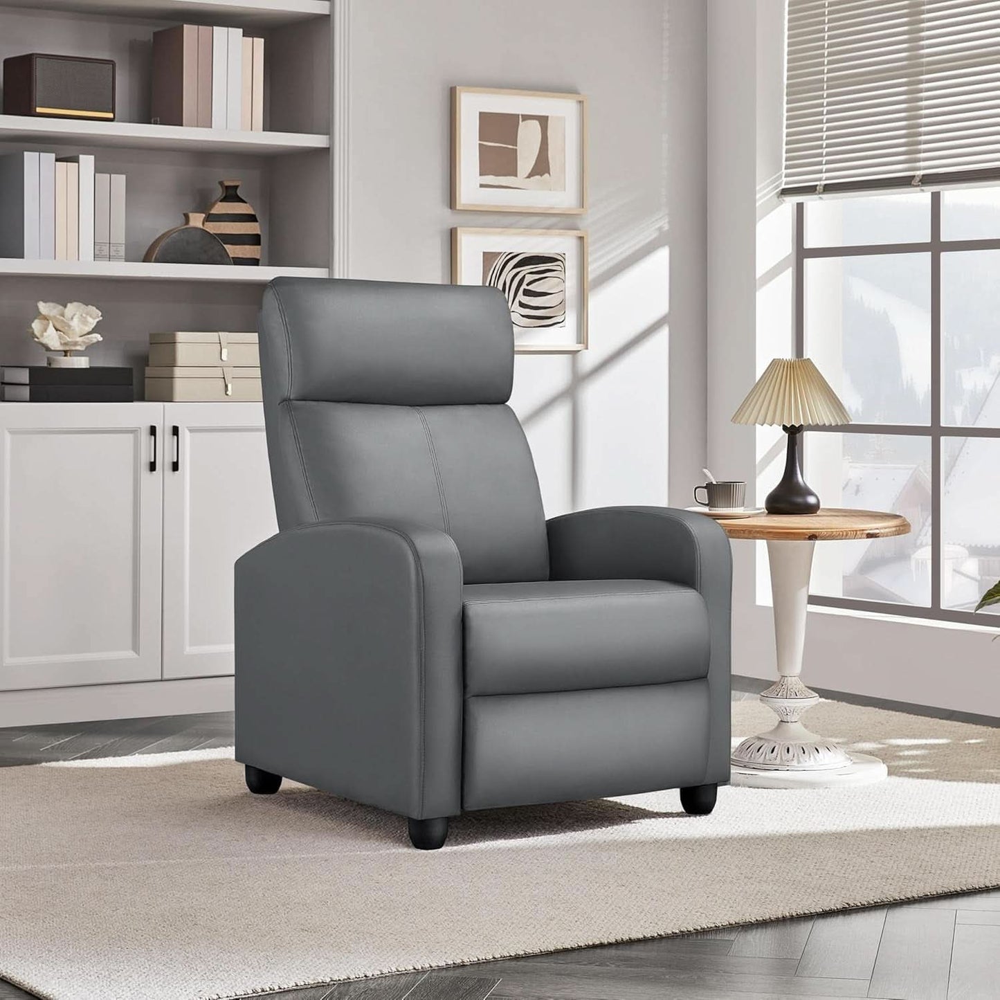 Gray PU Leather Recliner Chair With Lumbar Support
