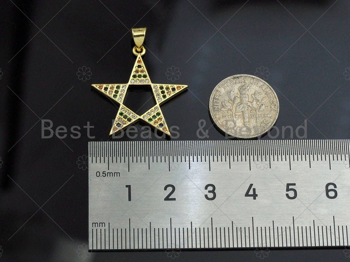 Mulicolor CZ Micro Pave Five point Star Shape Pendant, CZ Pave Star Charm, Gold Pave Star Pendant, 25mm, Sku#LK80