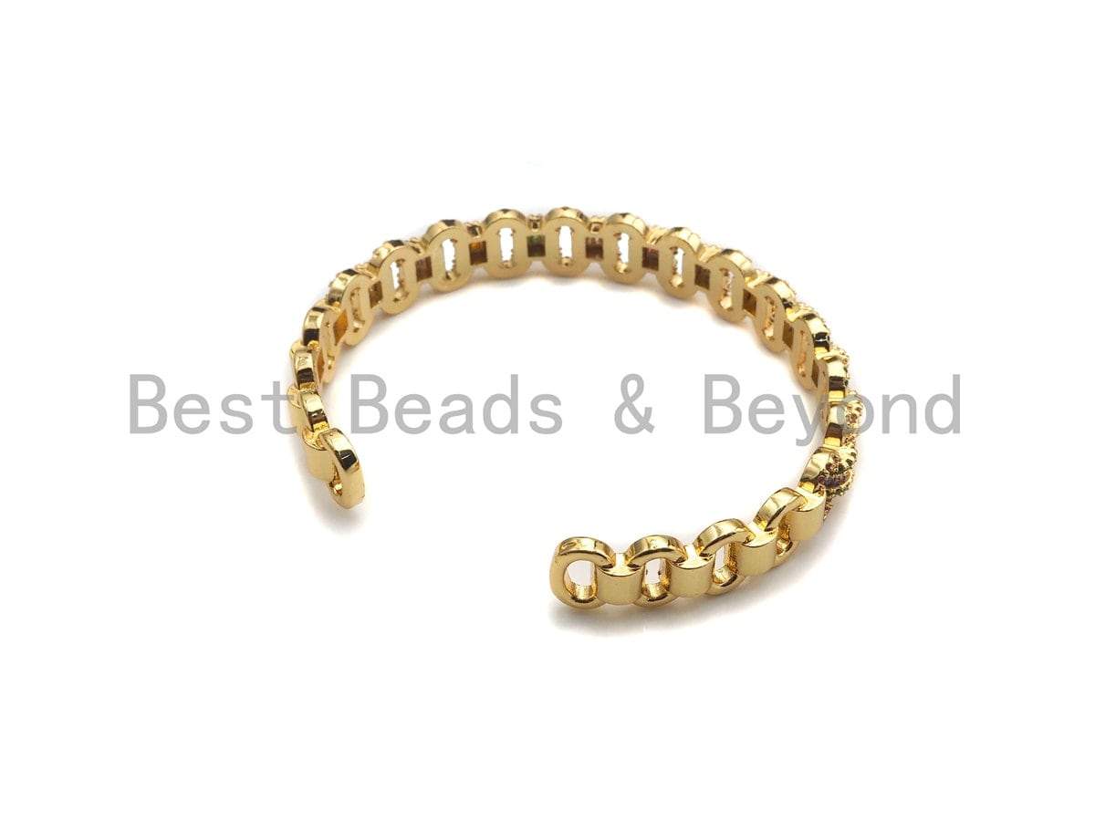 CZ Linked Chain Open Cuff Bracelet, Sku#X160