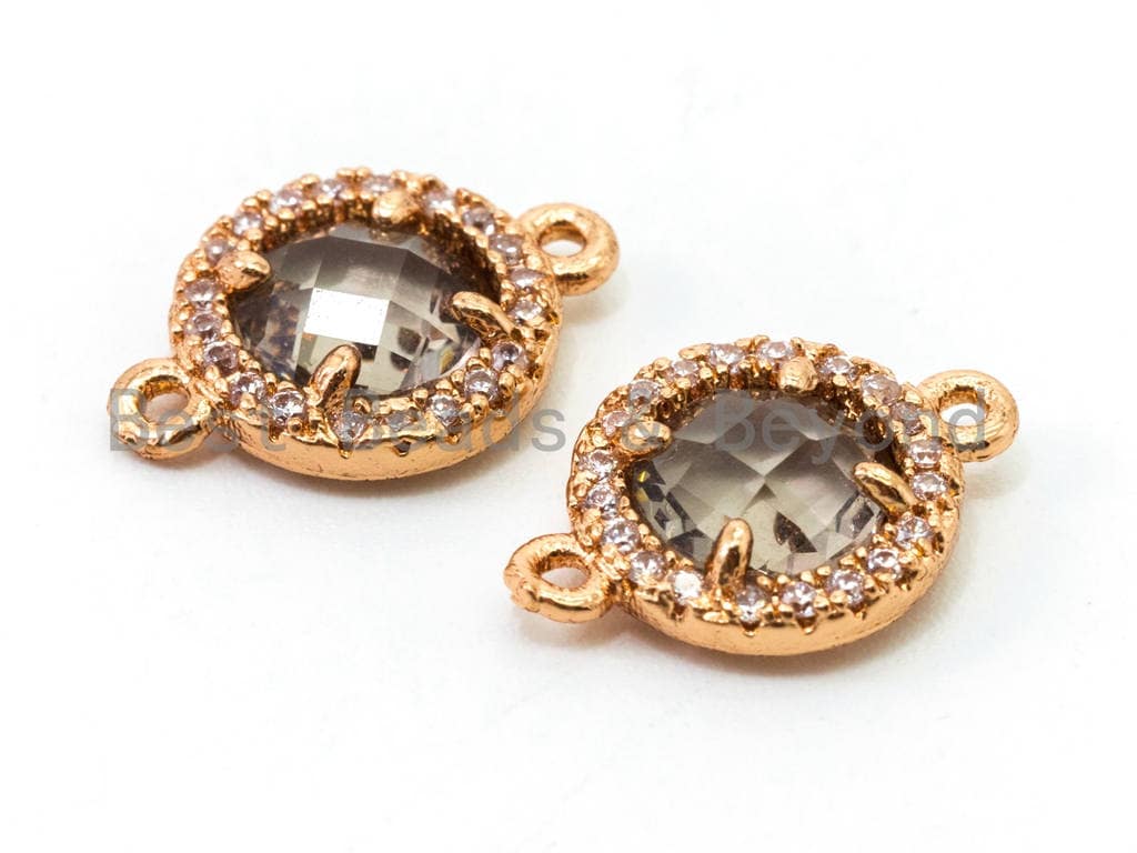Round Bezel Connector with Faceted Glass,Green/Blue/Black/Smoke Crystal, 9x13mm, sku#A72