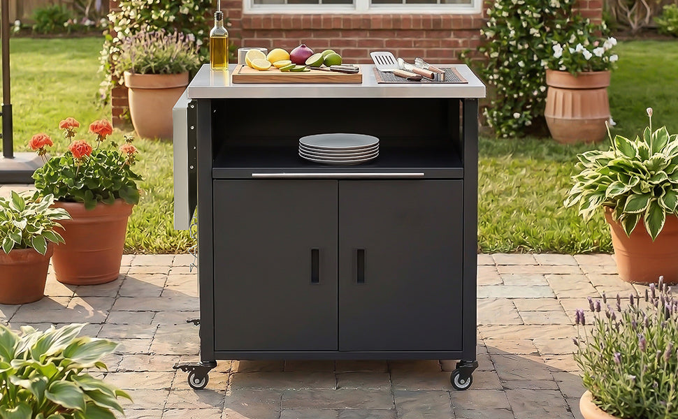 Foldable Outdoor Prep Station BBQ Cart