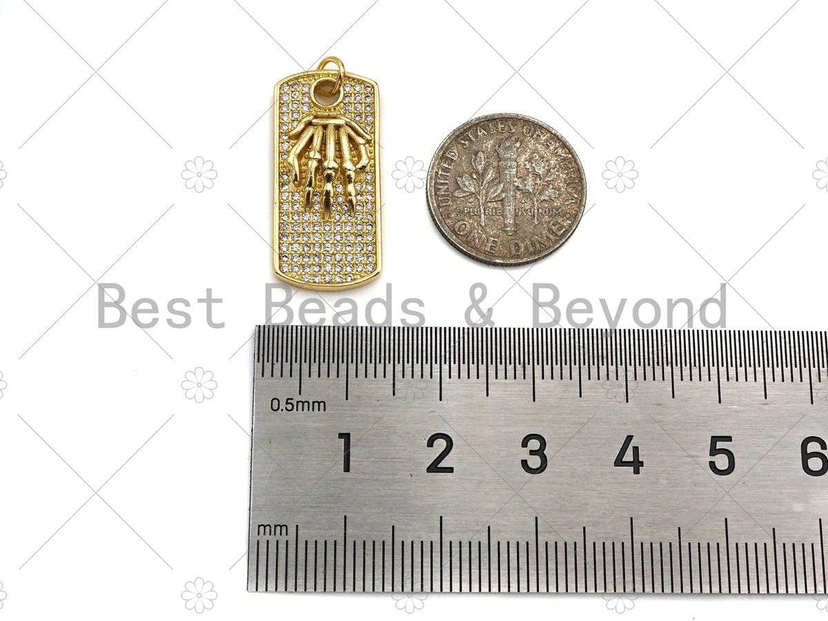 CZ Micro Pave Skeleton Hands On Rectangle Shape Pendant, LK177