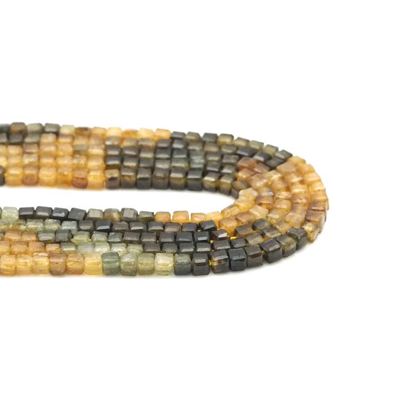 Genuine Yellow Green Black Tourmaline Faceted Cube Beads, 2.5mm, Sku#U1546