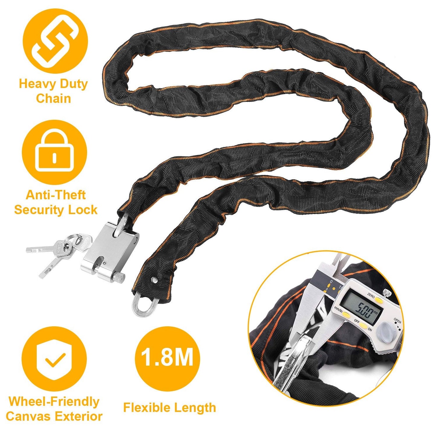 Bike Chain Lock with 3 Keys for Everyday Bicycle Security