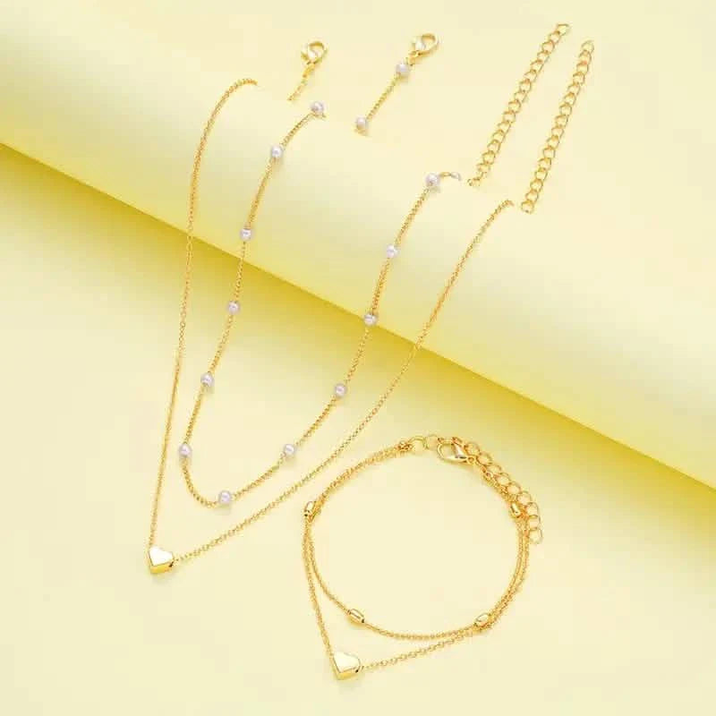 Ensemble collier et bracelet 3 pièces Cœur pour femme