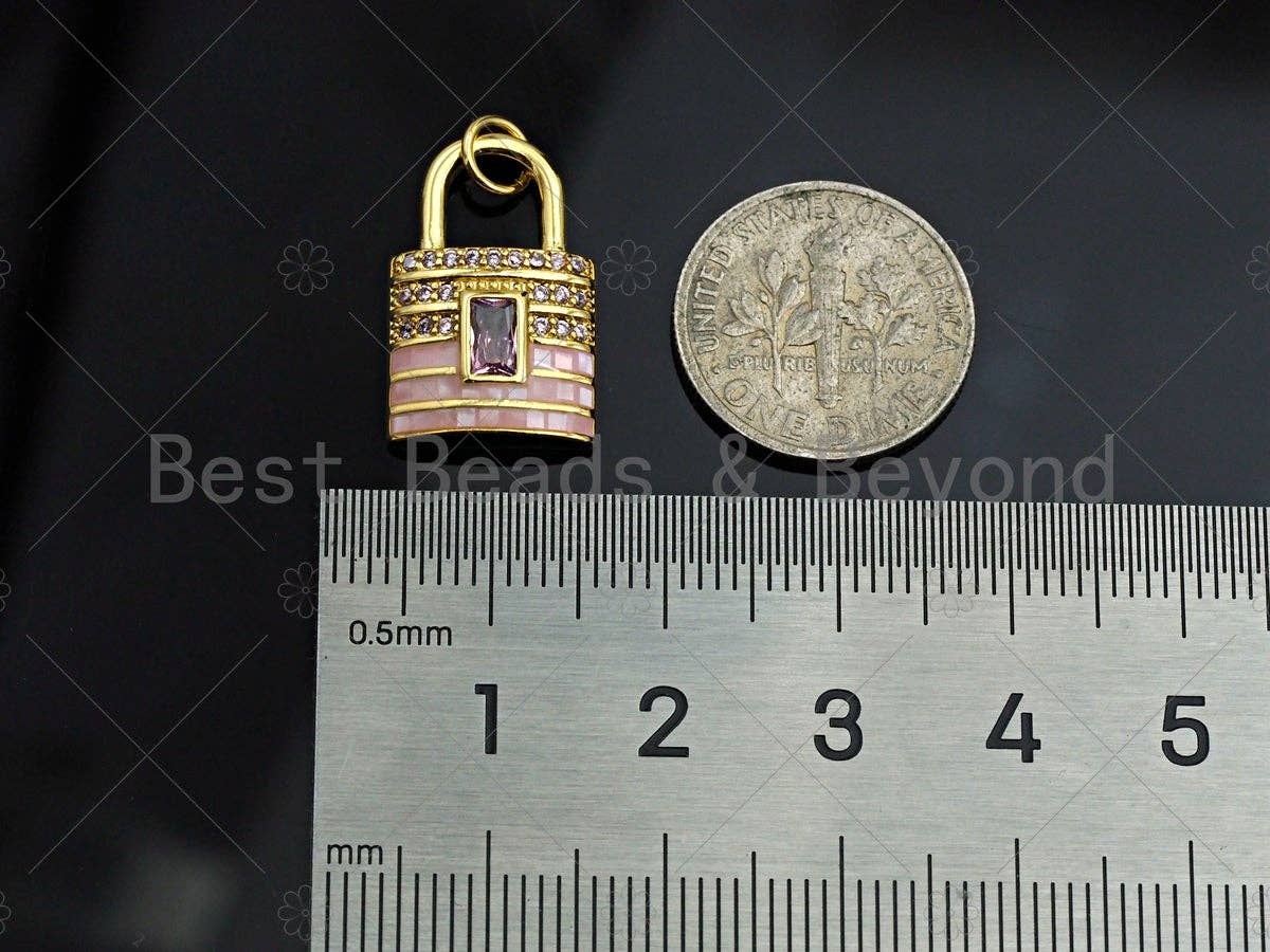 Lock Shape pink Pendant/Charm, Pink Mother-of-pearl Lock Pendant, Sku#LK73