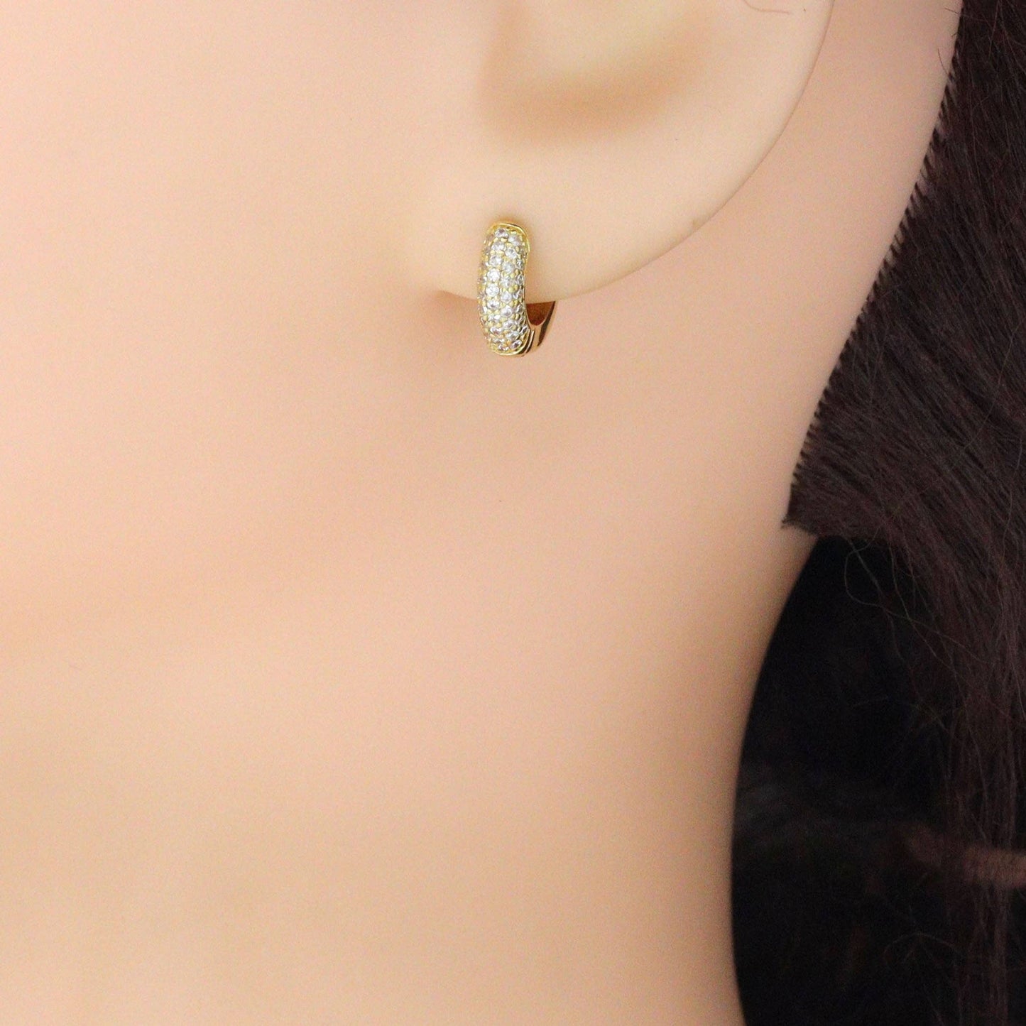 Gold Silver CZ Donut Hoop Earrings, Sku#A473