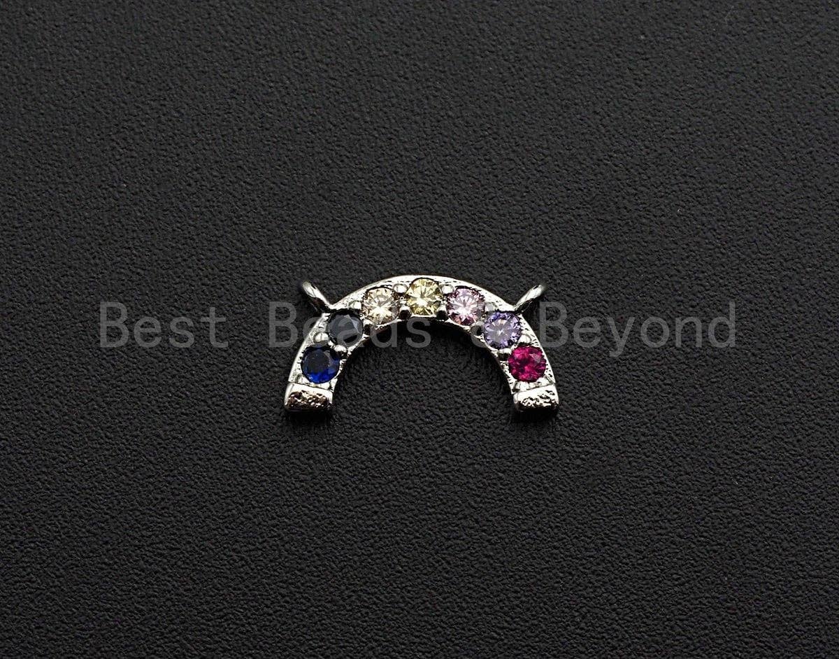 Colorful CZ Micro Pave Rainbow Pendant Connector, Cubic Zirconia Pendant, Silver/Gold/Black Tone, Minimal Jewelry, 7x14mm, Sku#Z609