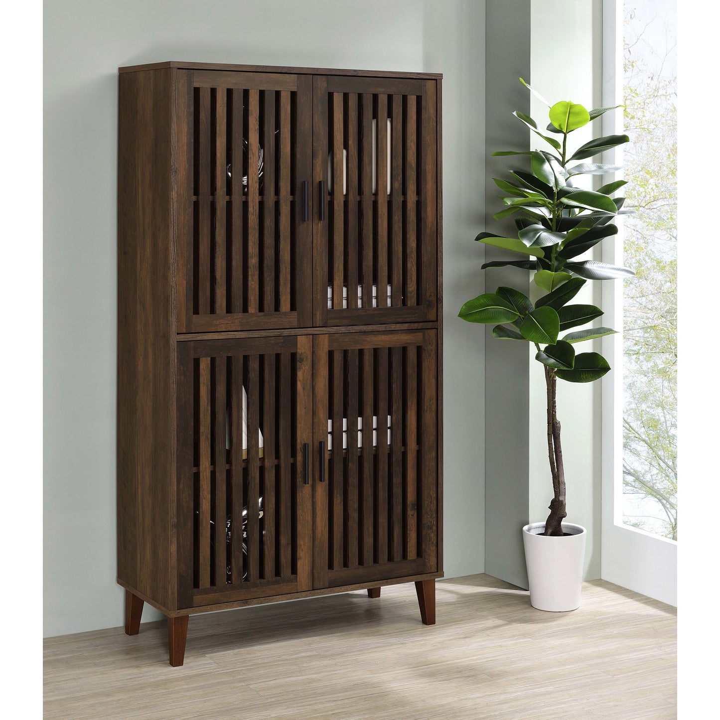 Sakai Dark Pine 4-Door Tall Accent Cabinet