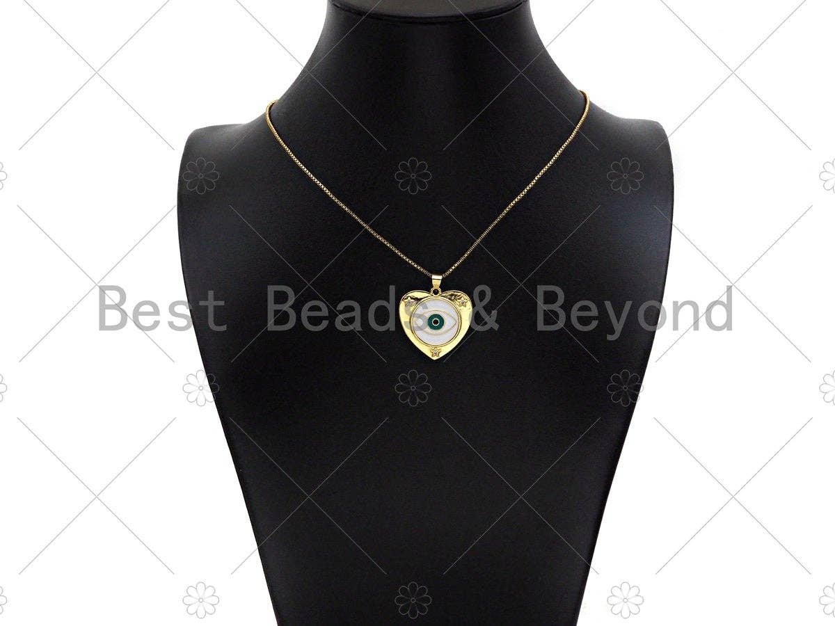 CZ Micro Pave Enamel Evil Eye On Heart Shape Pendant/Charm,Cubic Zirconia Star Charm, Necklace Bracelet Charm Pendant,25x25mm, Sku#LK217