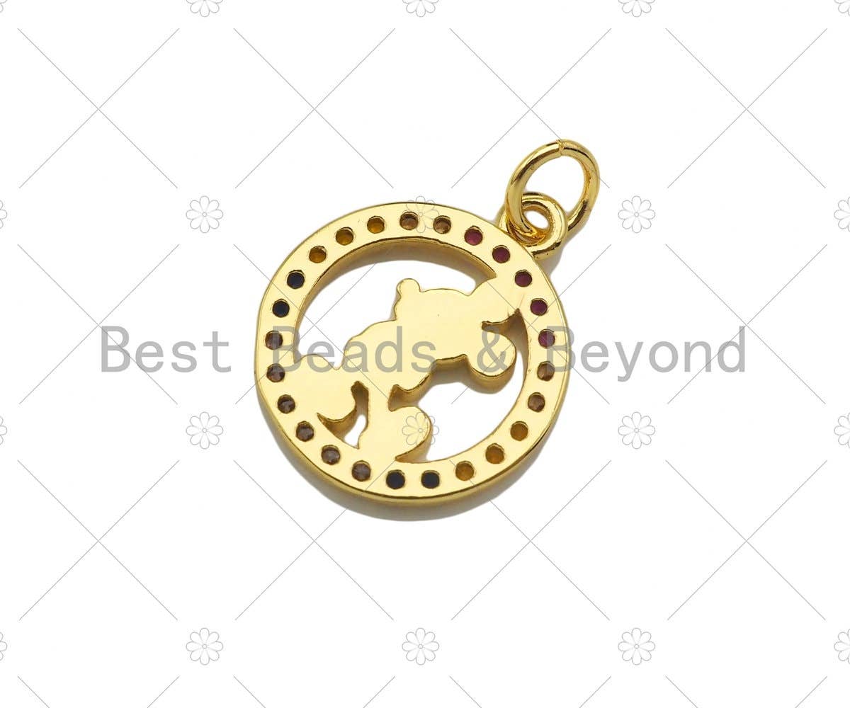 Colorful CZ Micro Pave Enamel Mickey On Round Ring Shape Pendant,Gold Colorful Enamel Charm, Necklace Bracelet Charm,14x17mm,Sku#JL35