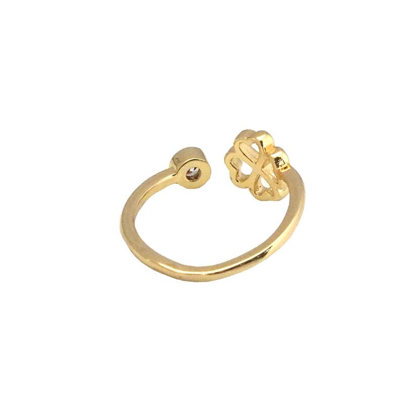 Gold CZ Clover Adjustable Ring, Sku#LK803