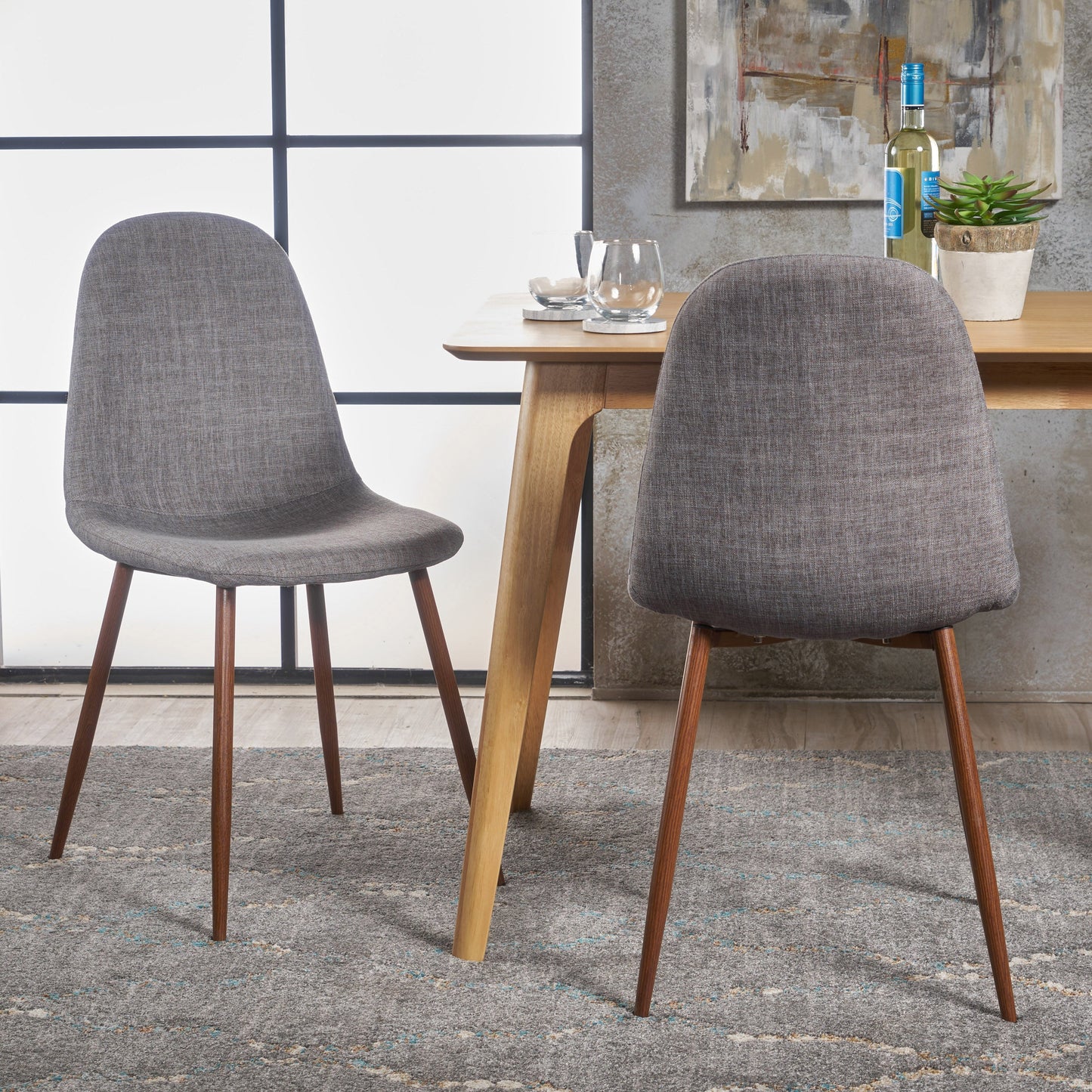 Mid-Century Modern Fabric Upholstered Dining Chairs, Set of 2