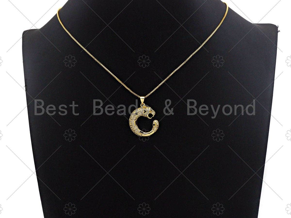 18K Gold Leopard Shape Pendant, Panther Charm, Animal Pave Pendant, 22x25mm, Sku#LK54