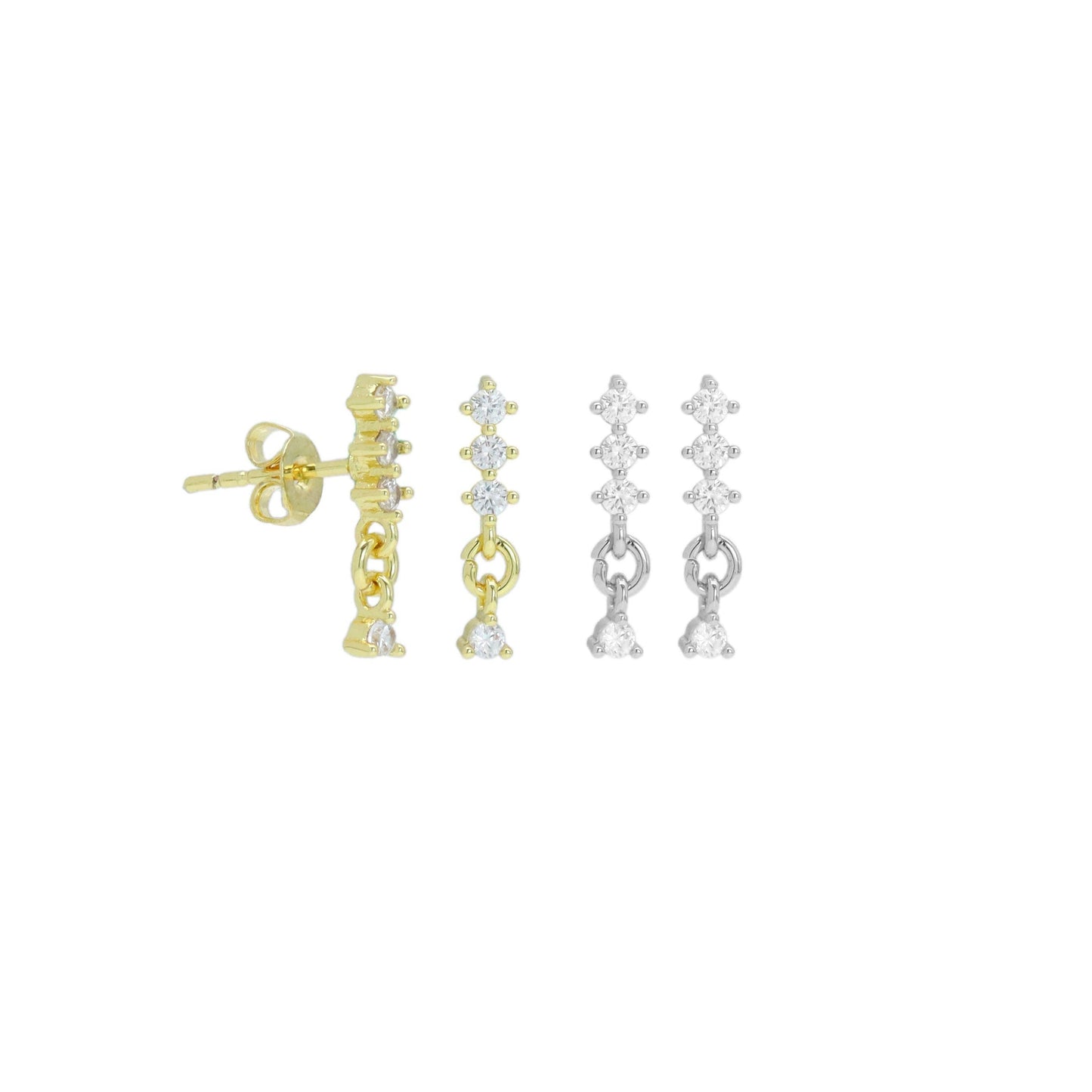 Dainty four Dots Round Triangle CZ Earrings, Sku#A361