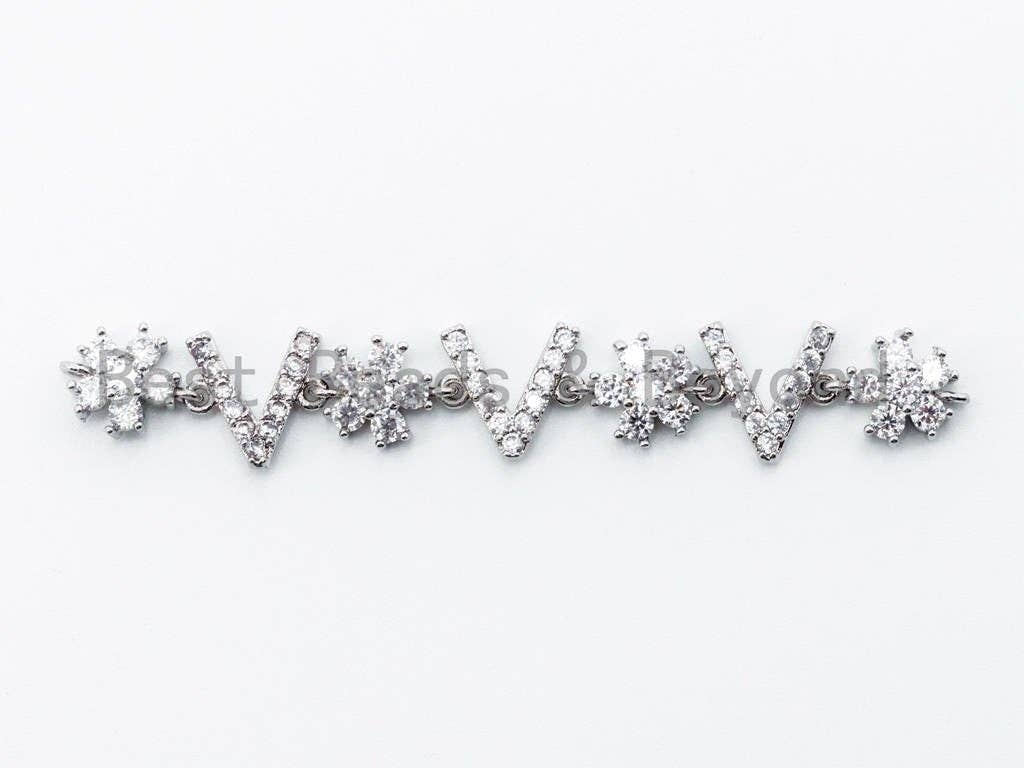 CZ Micro Pave flower Connector for bracelet/necklace, Spacer Connector/Link, 10x66mm, sku#M193