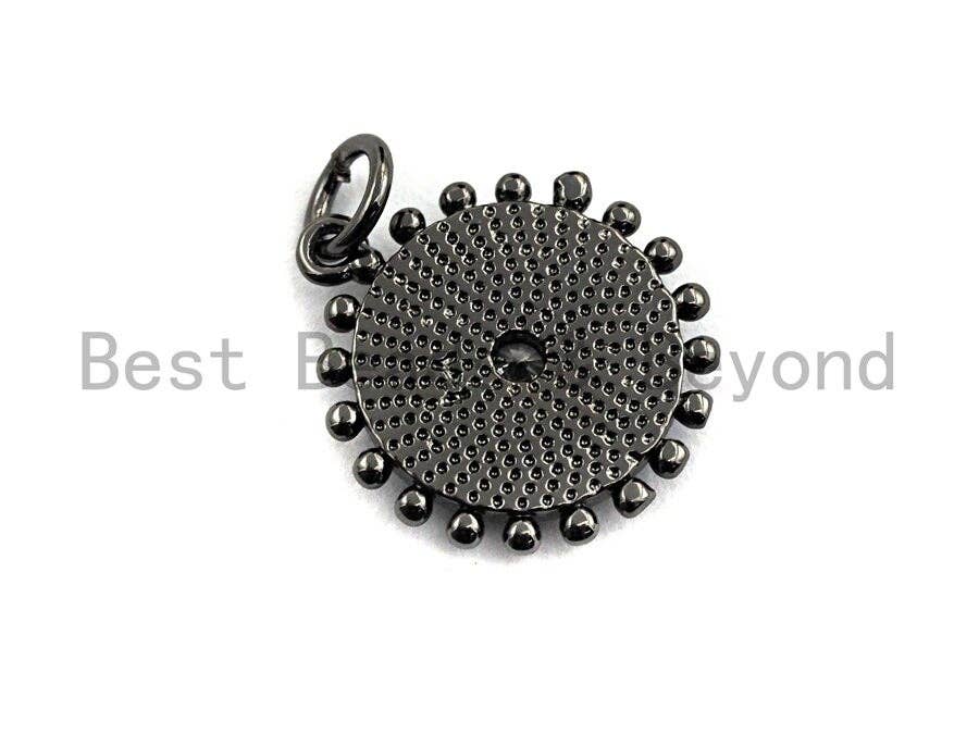 CZ Micro Pave 14x17mm Enamel Evil Eye on Round Disc Pendant, Round Pendant Rose Gold/Black/Gold/Silver, sku#Z399