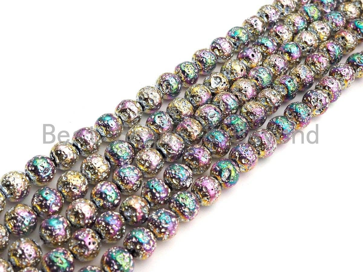 NEW COLOR!!! Silver Rainbow Plated Lava Round Beads,8mm/10mm/12mm Lava Beads, Plated Lava Beads, 15.5" Full Strand, sku#U872