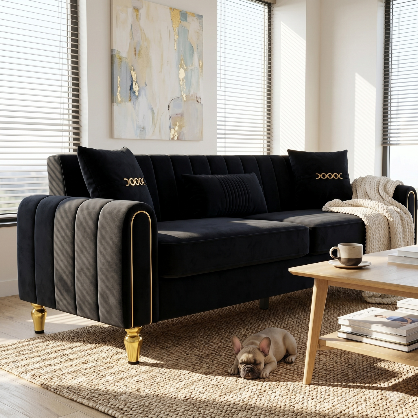 FX-P11-BK Modern 3-Seater Sofa Couch