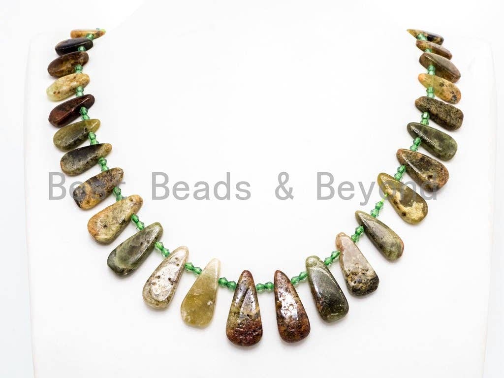 Natural Green Garnet beads, 18-32mm, Long Teardrop Green Brown Gemstone Beads, 15.5inch strand, SKU#U143