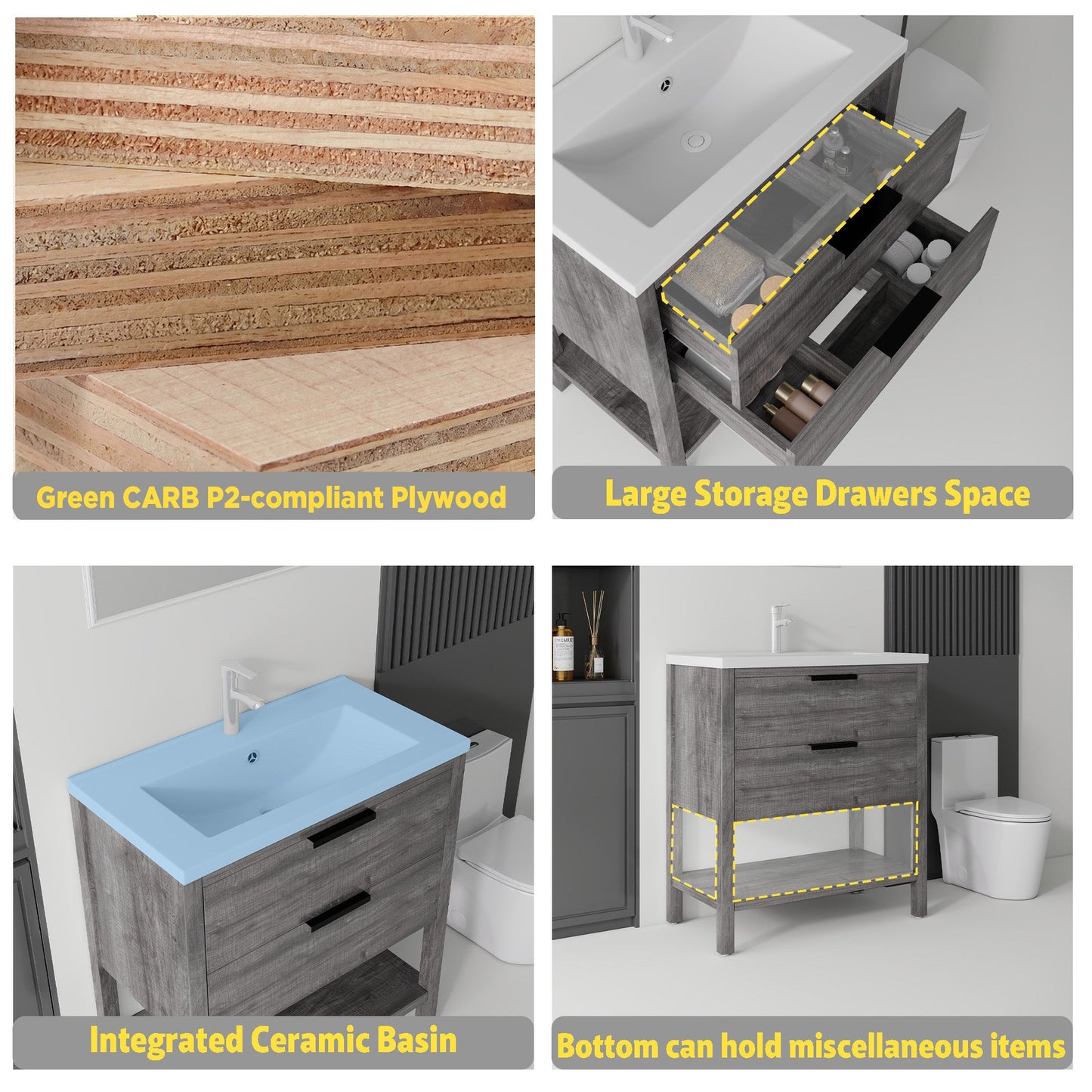 36 Inch Freestanding Bathroom Vanity with Sink and Soft-Close Drawer