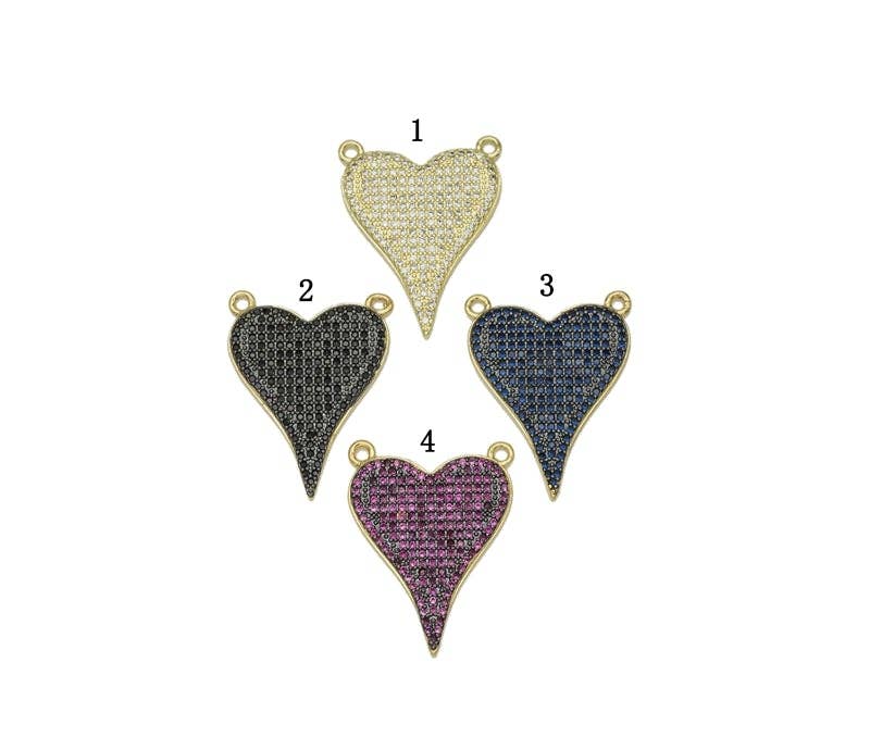 Black, Fuchsia Black CZ Heart Charm for Necklace Making, Sku#LK674