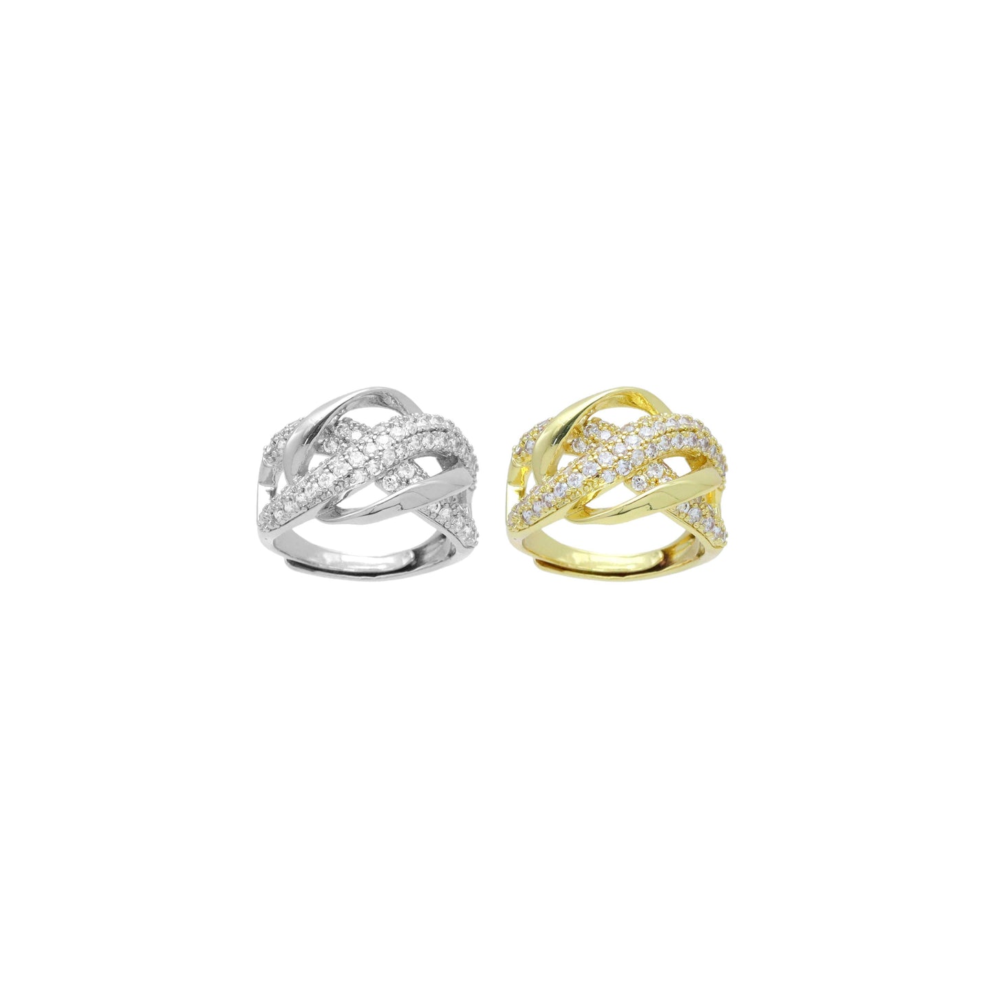 CZ Twisted Criss Cross Oval Adjustable Ring, Sku#A323