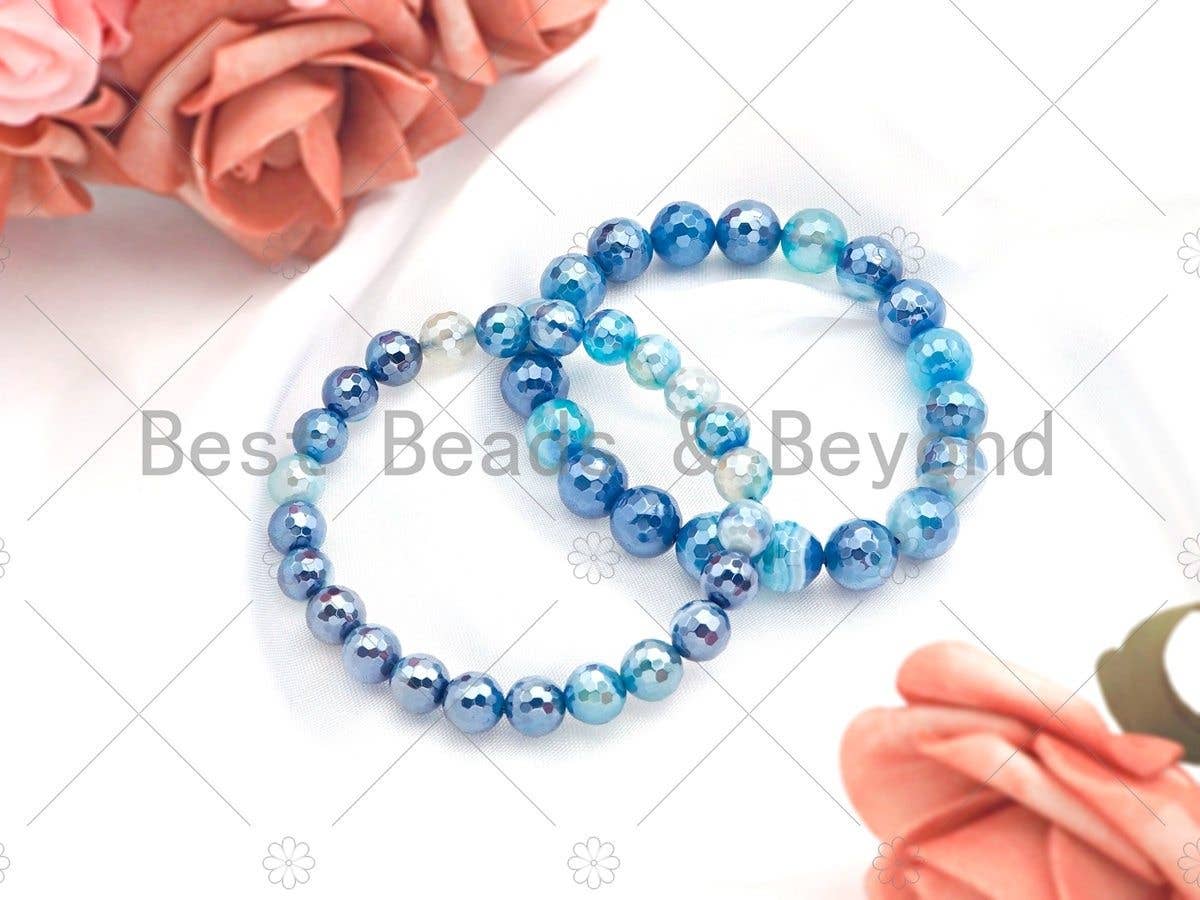 Mystic Blue Banded Agate Stretchy Bracelet,SKU#U1101