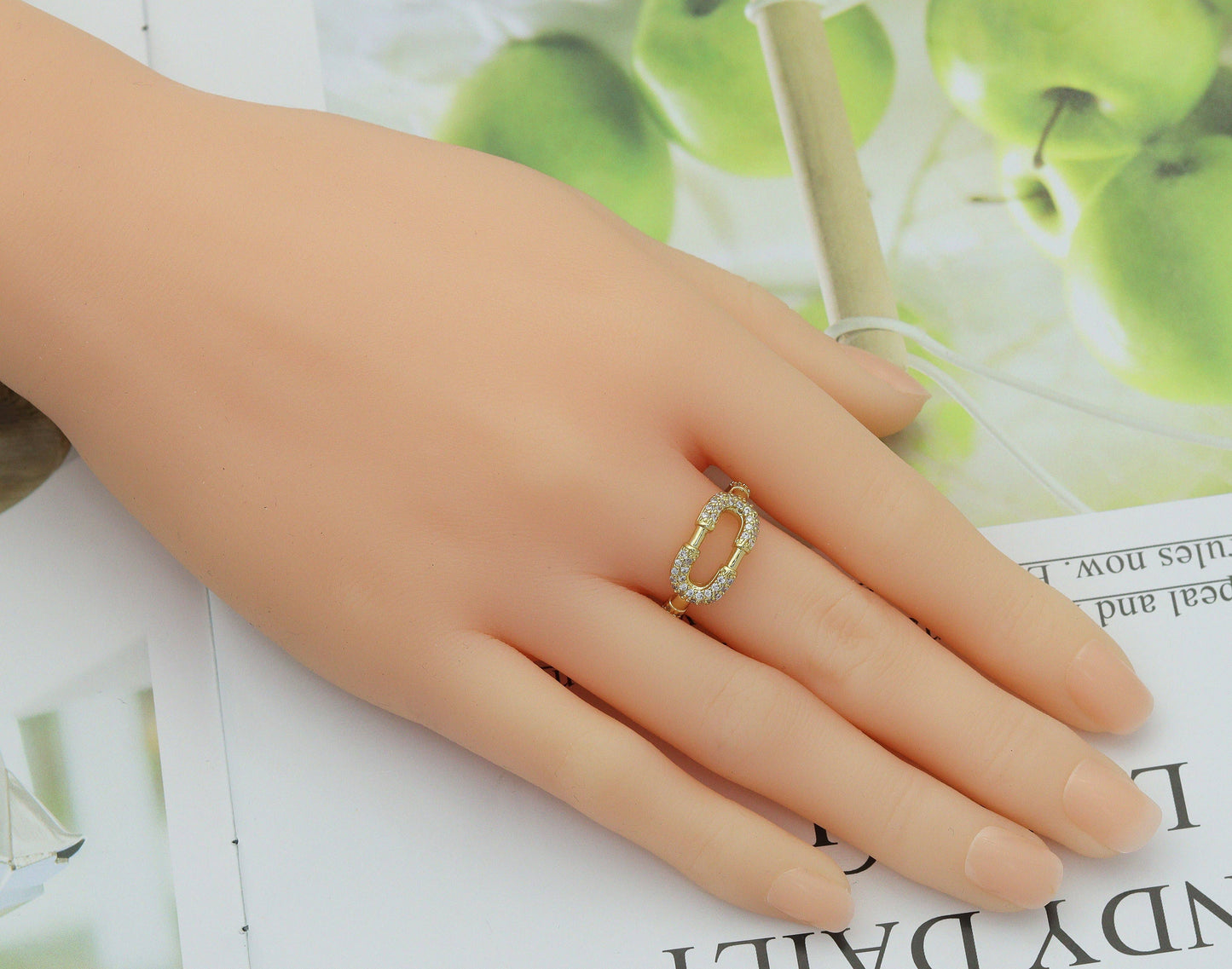CZ Oval Link Adjustable Bracelet and Rings, Sku#X323