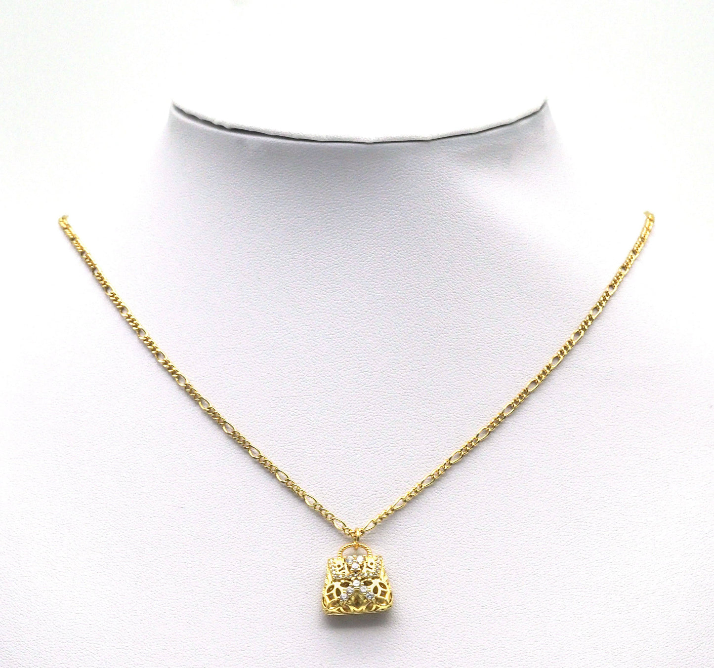 Gold CZ Hollow Out Fashion Bag Charm, Sku#LK673