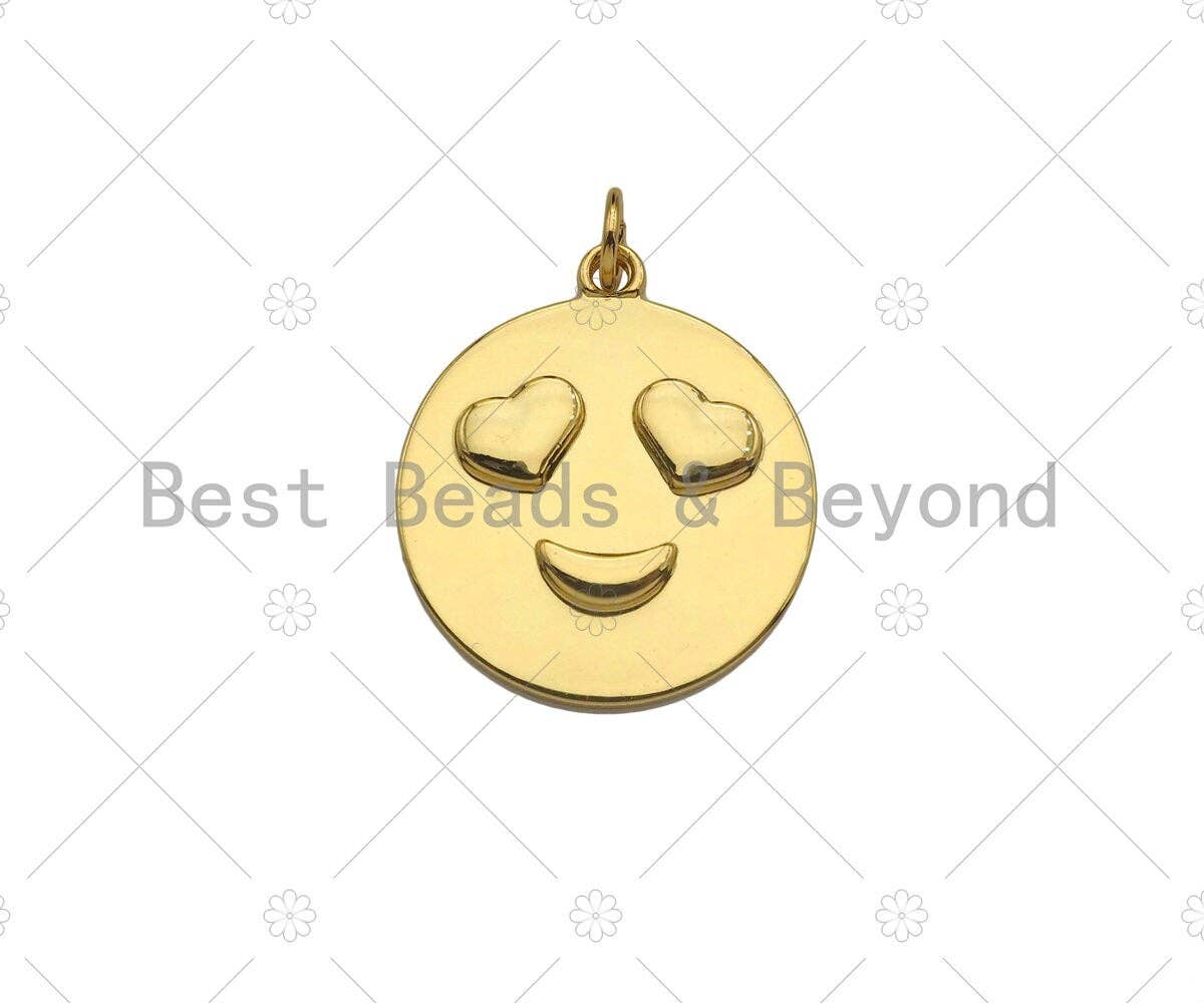 Gold Filled Smiley Face Shape Pendant, 18K Gold Filled Medallion Charm, Necklace Bracelet Charm Pendant, 20x23mm, Sku#Y440