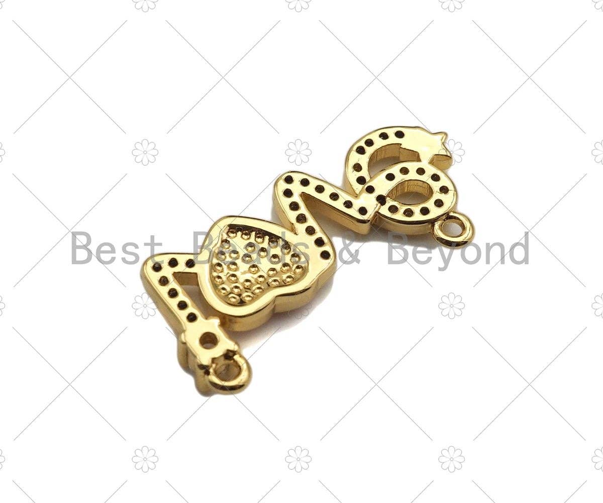 CZ Micro Pave Pink Mother of Pearl Heart On Love Shape Pendant, Cubic Zirconia Love Heart Pendant, Gold Tone pendant, 12x27mm, sku#LK176