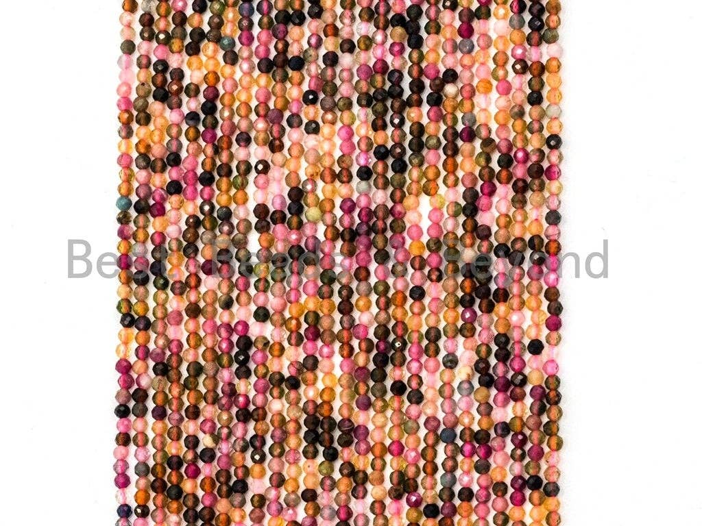 Natural Tourmaline Round Faceted beads, 2mm/3mm/4mm Multicolor Gemstone Beads, 15.5'' Full Strand, SKU#U69