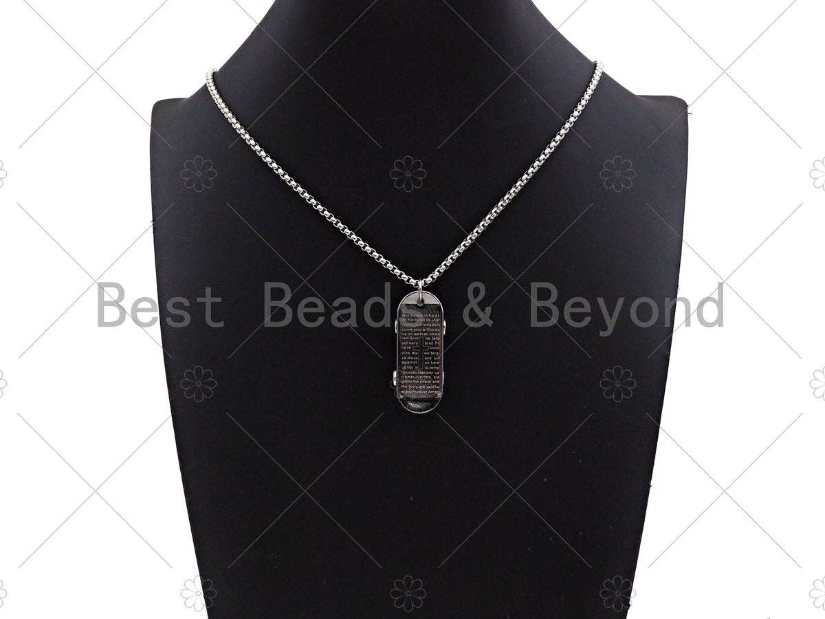 Skateboard pendant Chain Necklace-Bible verse Cross Engraved Pendant, Stainless Steel Men's Necklace - Pendant Necklace , sku#L344