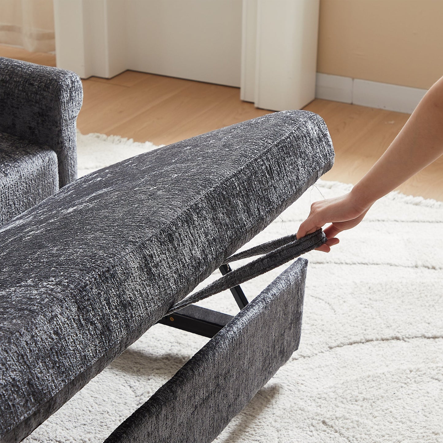58.27 Inch Modern Chenille Fabric Sofa Bed