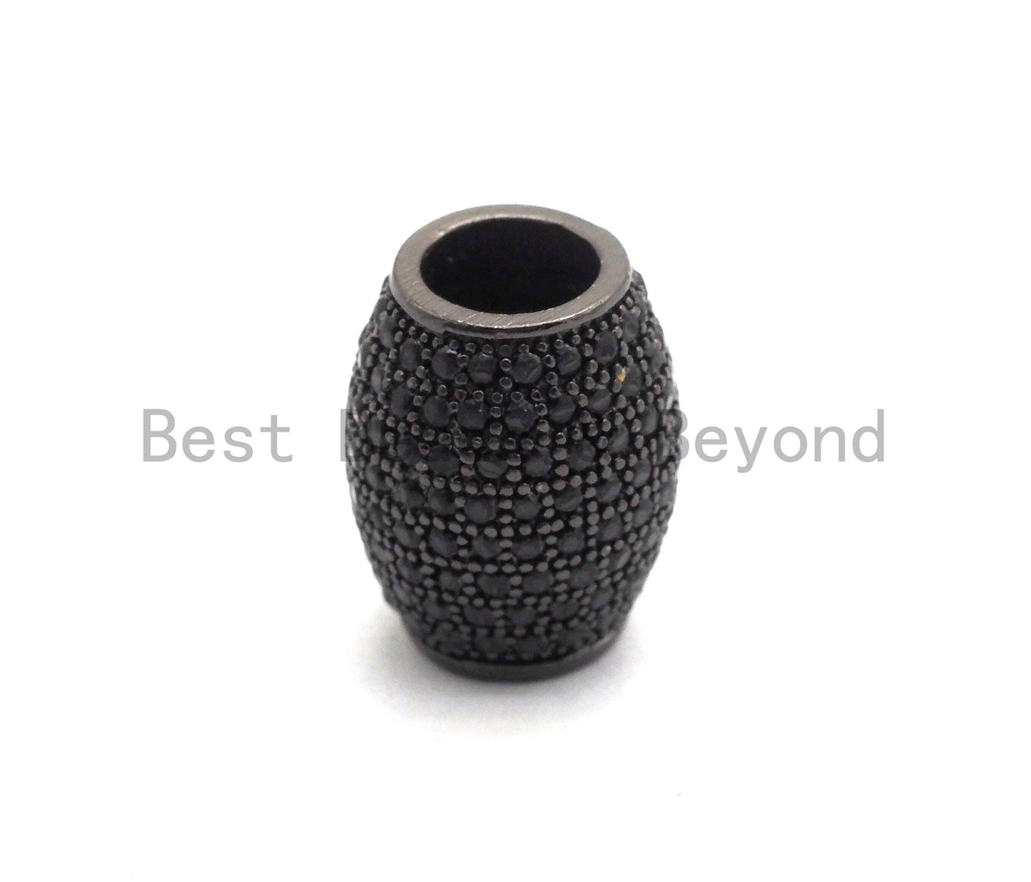 Micro Pave Black CZ Pave On Black Big/Large Hole Oval Drum Spacer Beads, Bracelet/Necklace Spacer, Cubic Zirconia Beads, 10x12mm, sku#C91