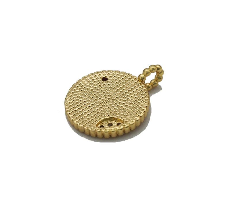 CZ Gold Sun with Fuchsia CZ Medallion Coin Charm, Sku#LK757