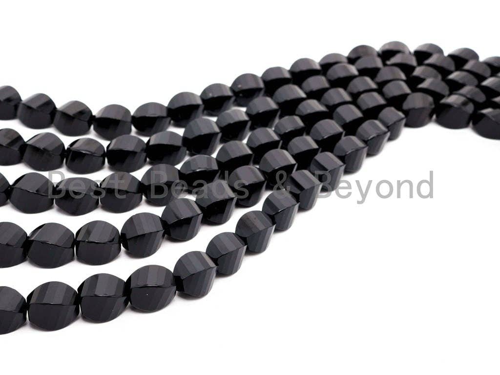 High Quality 6x12/8x12/8x16/ 10x14/10x20mm  Faceted Twist Black Onyx Stones Gemstones Beads, Black Beads, 15.5" Full Strand, SKU#Q22