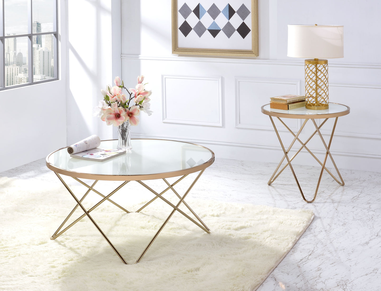 Valora Frosted Glass Top & Champagne Finish Coffee Table