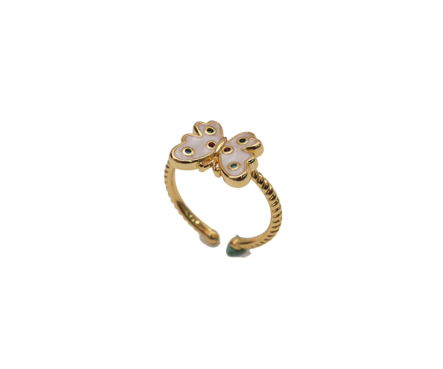 White Enamel Butterfly Adjustable Ring, JD23