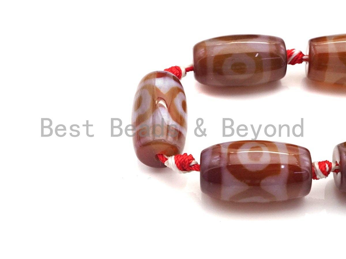 1pc/12pc Natural Tibetan Agate Barrel Spacer Beads, Brown White Eye Dzi Spacer Beads, Tibetan Dzi Beads, 14x25mm, sku#U867