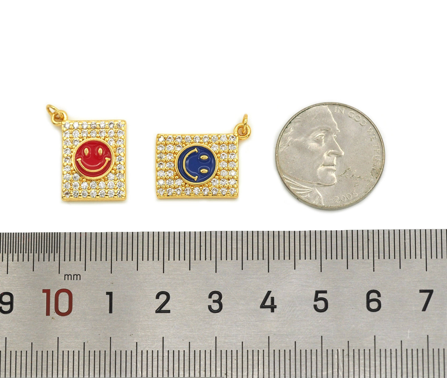 CZ Enamel Smiley Face Charm, Sku#JL84