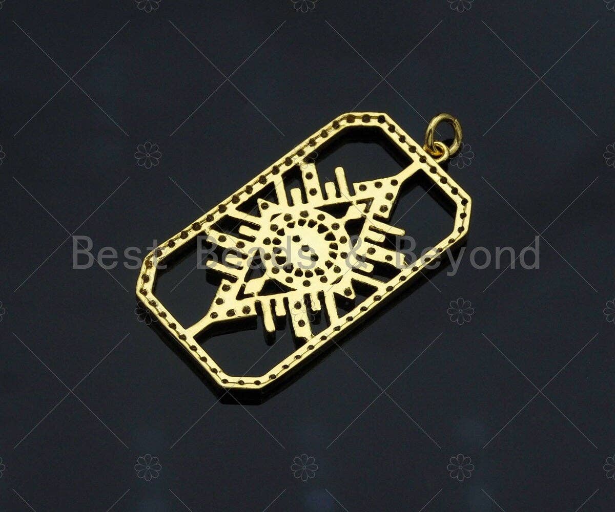 CZ Micro Pave Evil Eye On Rectangle Shape Pendant/Charm,Cubic Zirconia Charm, Necklace Bracelet Charm Pendant,20x37mm, Sku#L517