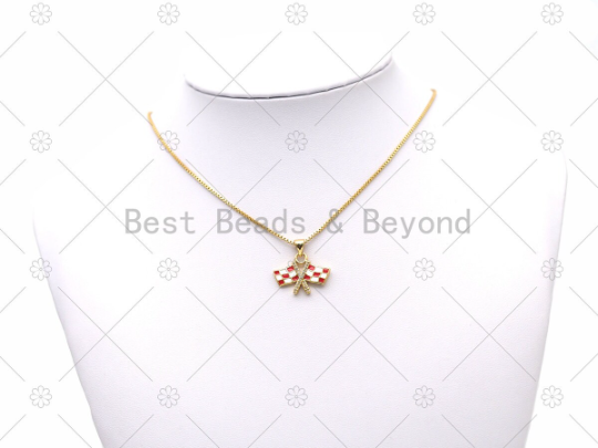 Colorful Enamel Flag Shape Pendant,18K Gold Filled CZ Micro pave Charm, Necklace Bracelet Charm Pendant, Sku#LK568