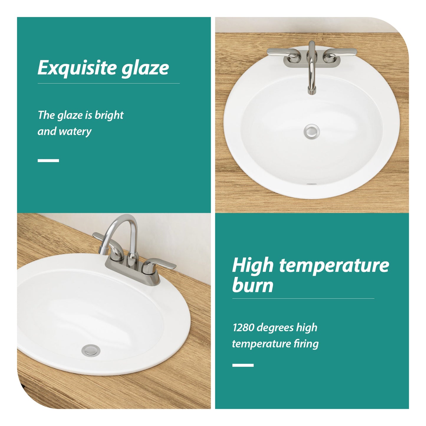 20"x18" White Ceramic Oval Drop In Bathroom Sink