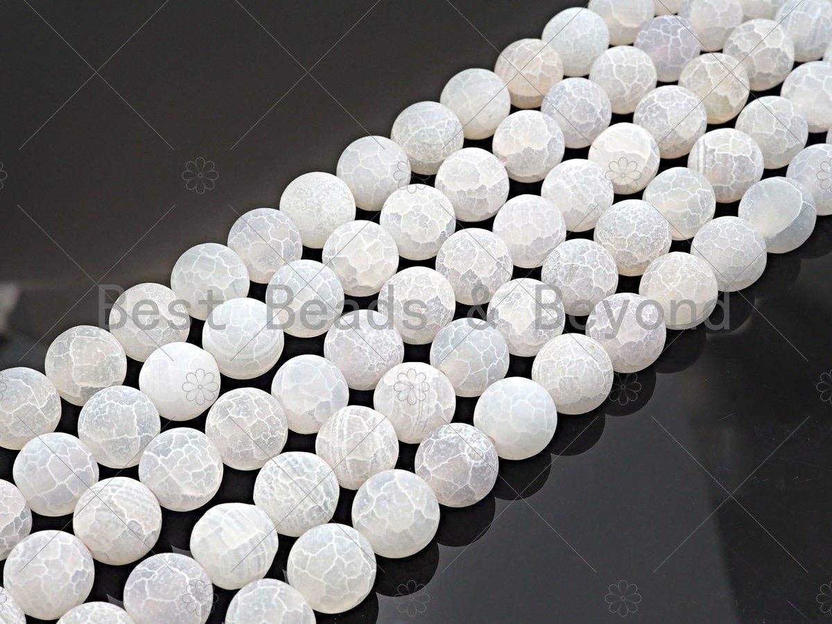High Quality Natural White Frosted Matte Fire Agate, White Round 6mm/8mm/10mm/12mm Fire Agate, Cracked Agate, 15.5" Full Strand, sku#UA144