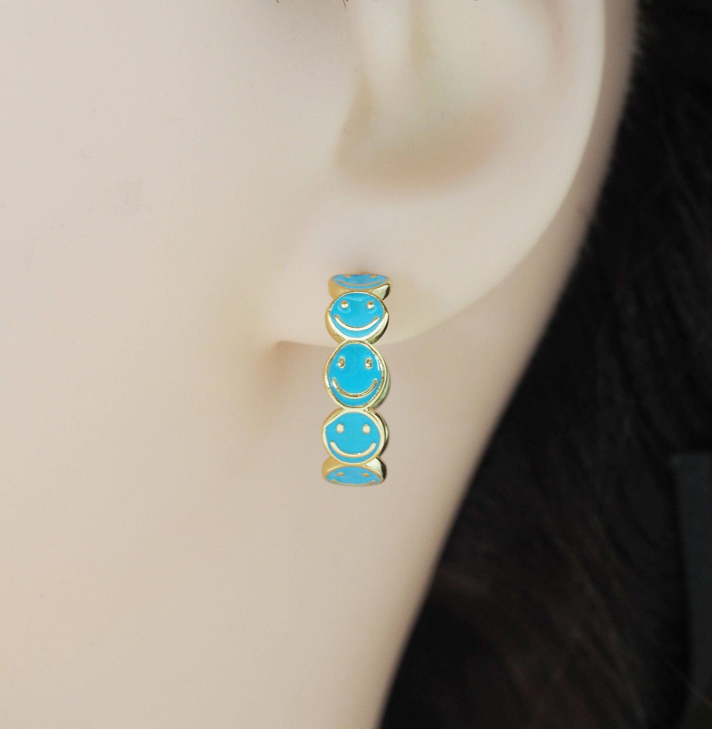 Colorful Enamel Smiley Face Stud Earrings, Sku#J377