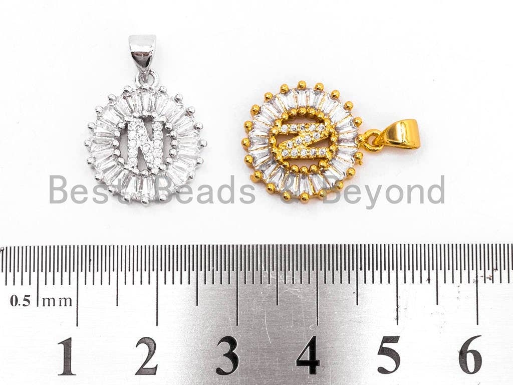 CZ Micro Pave Initial Letter N Charm/Pendent Beads,Cubic Zirconia Pave Alphabet Beads Pendent, Gold/Silver Finish,16x18mm,sku#Z232
