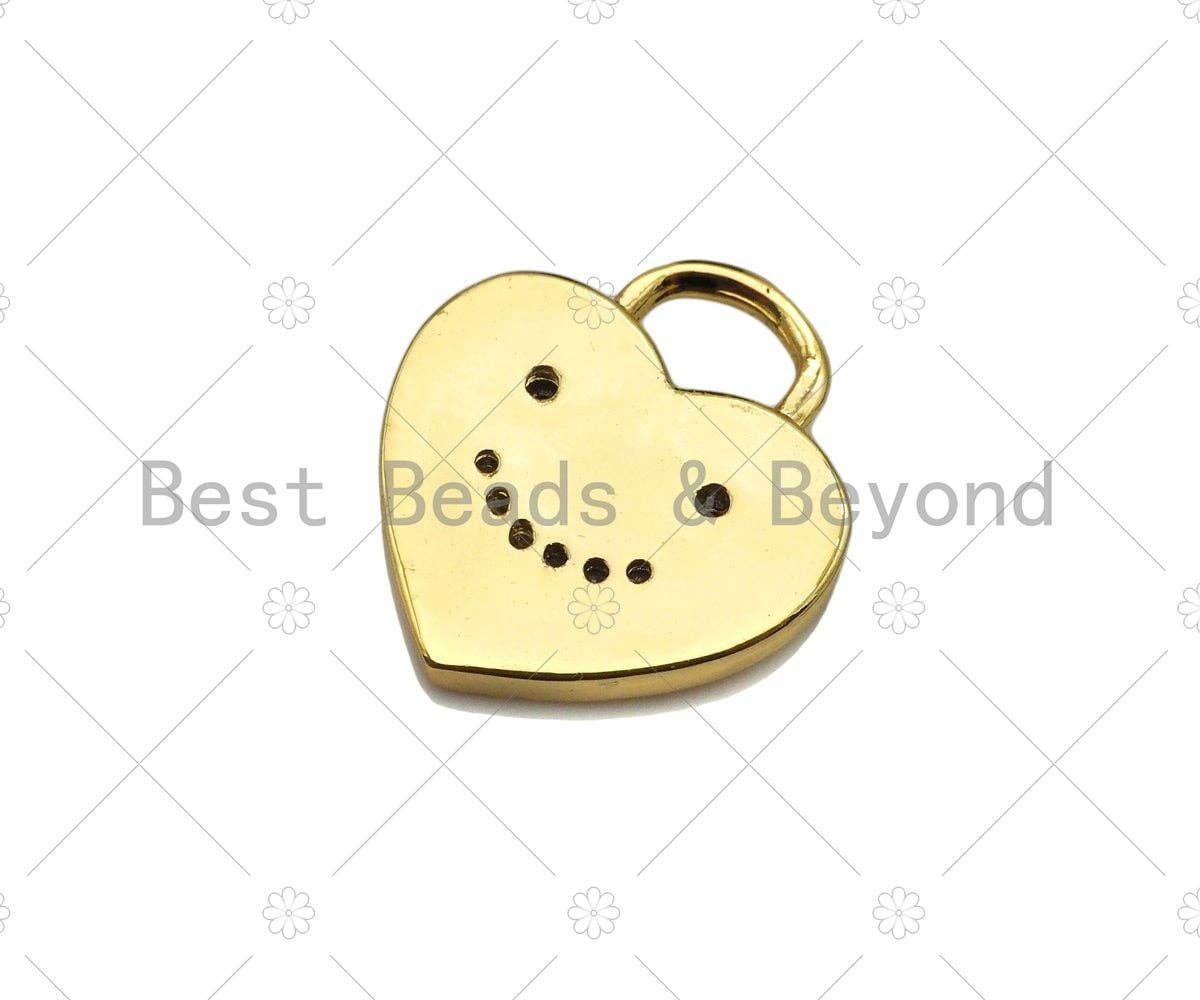 18K Dainty Gold Smiley Face On Heart Lock Shape Pendant/Charm, Necklace Bracelet Charm Pendant,15x13mm, Sku#LK233